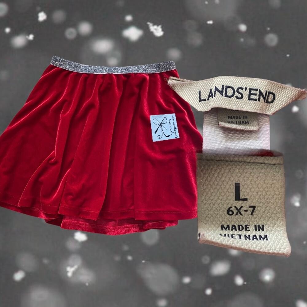 Lands’ End Velvet Metallic Banded Skirt Kids Sz L (6X-7)